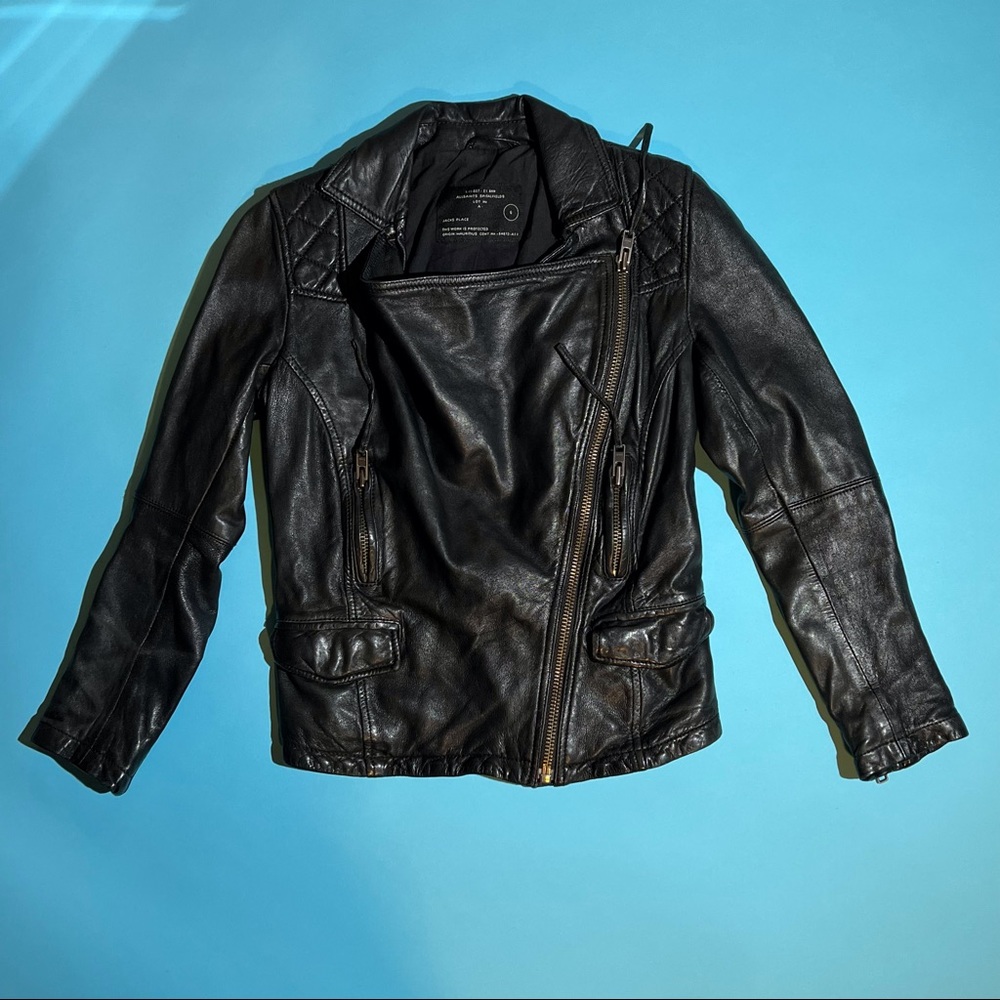 All Saints Leather Biker Motorcycle Jacket Size XS